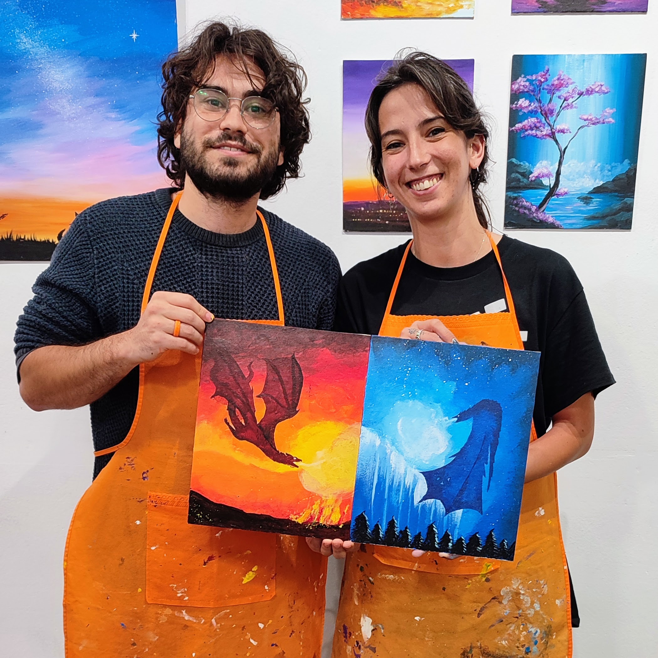 Dragones Pintar clase arte en Barcelona Arte vino pareja Pincelea