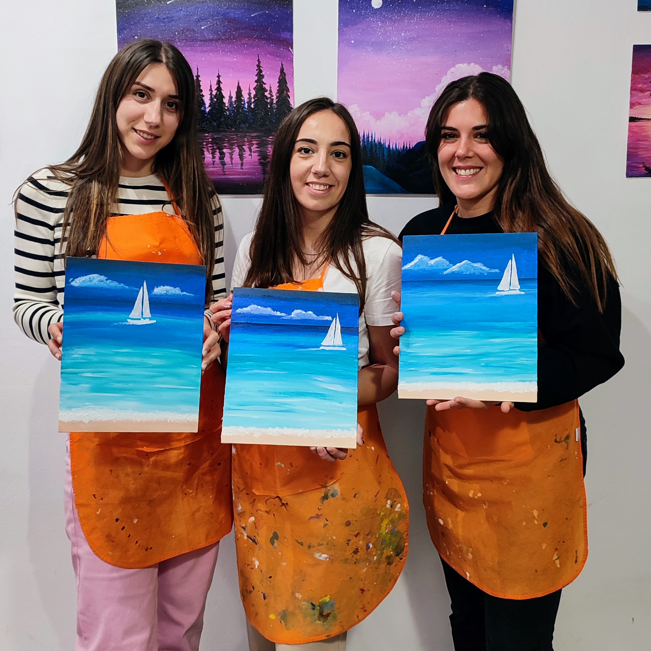 Mar Turquesa aprender Pintar cuadro vino arte Pincelea Barcelona