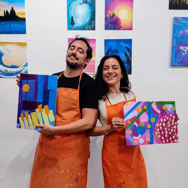 Abstracto pintar cuadro en pareja barcelona art wine arte vino Pincelea