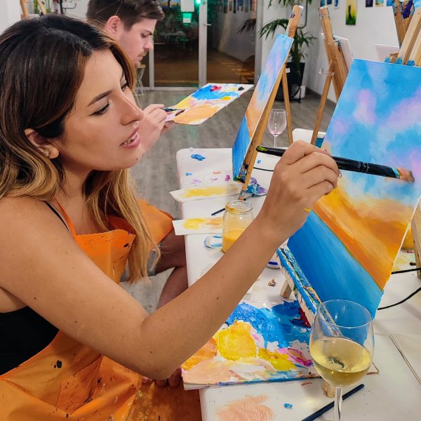 Atardecer Vela Pincelea pintar arte vino art wine Barcelona