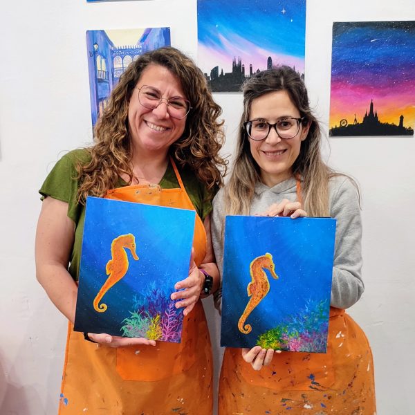 Caballito de mar art wine pincelea pintar arte y vino barcelona