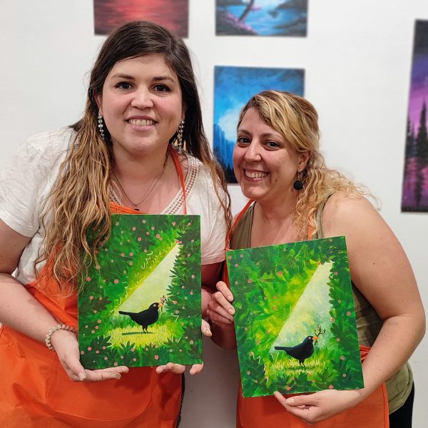 Mirlo Actividad pintar cuadro vino amigas Barcelona Pincelea