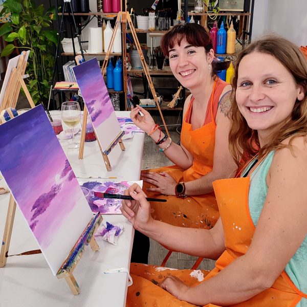 Noche luna pintar art wine arte y vino Barcelona Pincelea